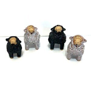 Set Of 4 Whimsical Terracotta Sheep Sculptures Studio Made Glazed Figurines